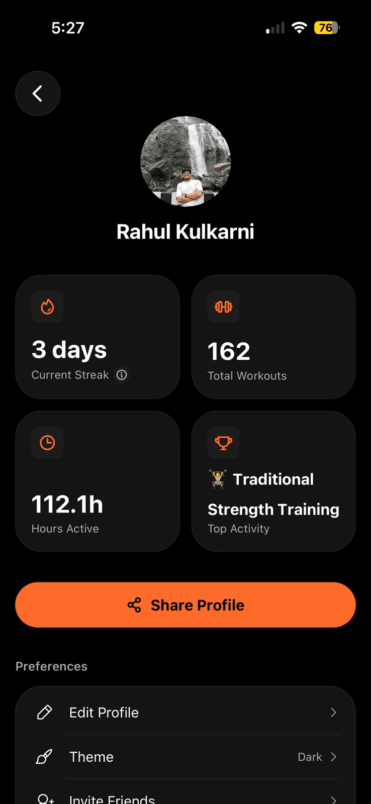 Rahul Kulkarni profile stats screen