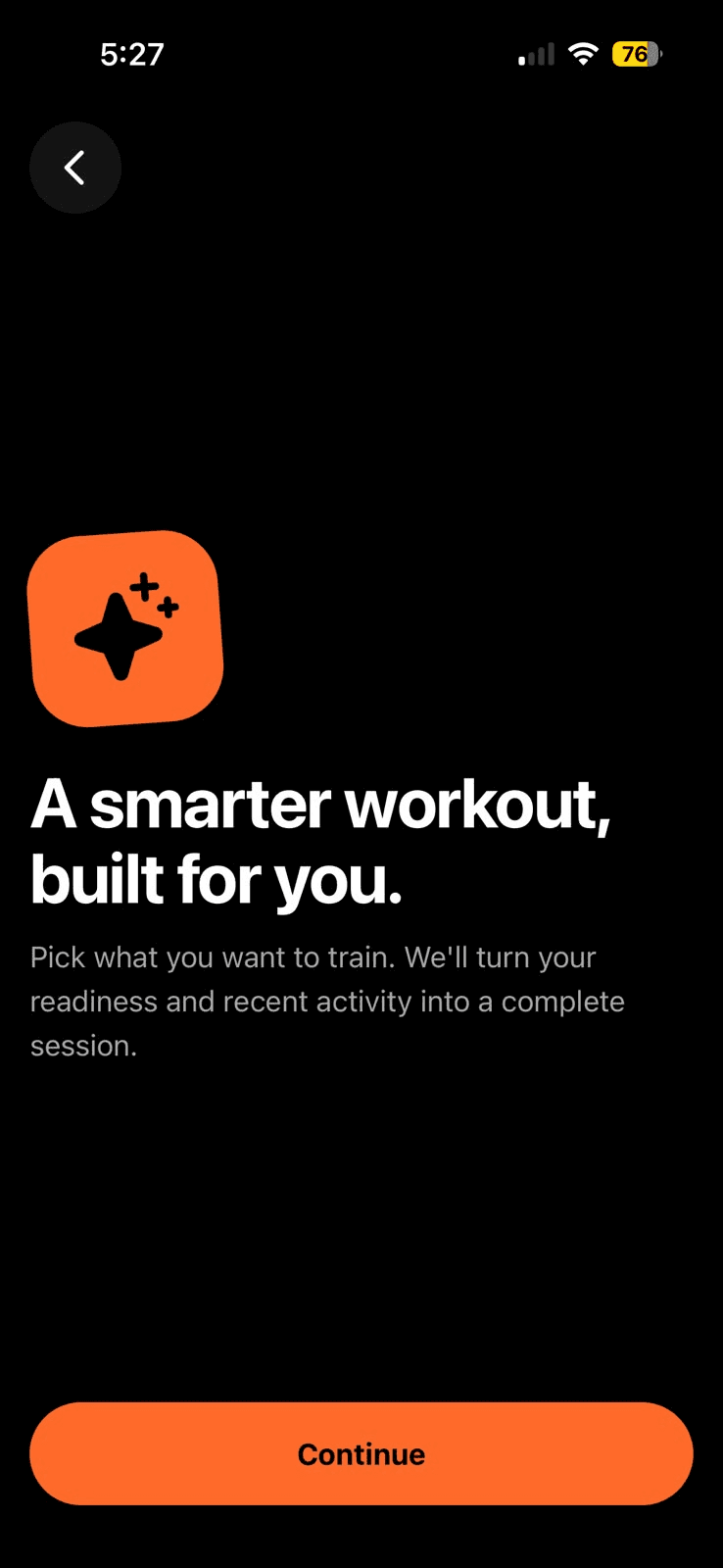 Smart workout onboarding screen